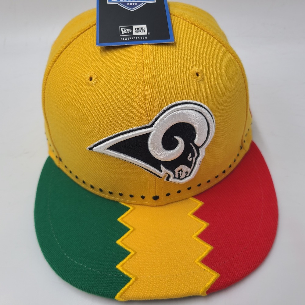 Los Angeles Rams Hat Fitted 7 New Era 59Fifty Yellow Green Red NFL Draft 2019